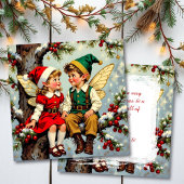 かわいいヴィンテージの妖精の子供たちのクリスマス シーズンカード