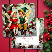 かわいいヴィンテージの妖精の子供たちのクリスマス シーズンカード