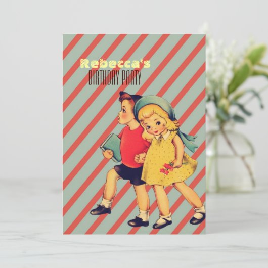 かわいいヴィンテージの子どもたちの誕生パーティー 招待状 (スタンド正面)