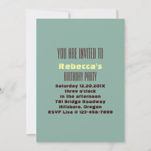 かわいいヴィンテージの子どもたちの誕生パーティー 招待状 (裏面)