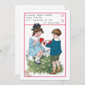 かわいいヴィンテージの子どもたちバレンタインデー シーズンカード (正面/裏面)