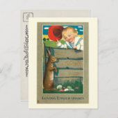 かわいいヴィンテージの子どもとイースターバニー ポストカード (正面/裏面)