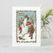 かわいいヴィンテージの子どもと雪だるま シーズンカード (スタンド正面)