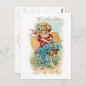 かわいいヴィンテージの子ども、ハート、花バレンタイン ポストカード (正面/裏面)