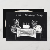 かわいいヴィンテージの子ネコの第75誕生会 招待状 (正面/裏面)