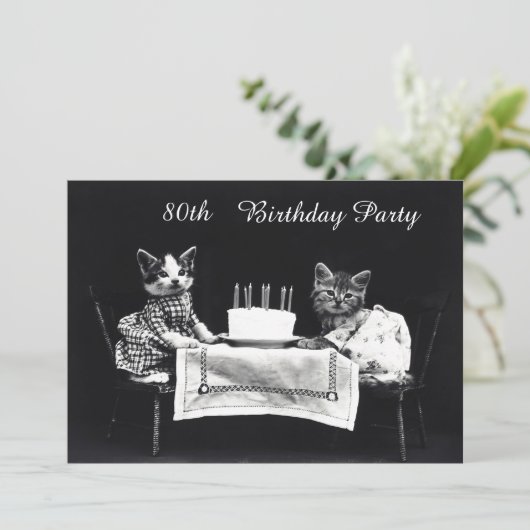 かわいいヴィンテージの子ネコの第80誕生会 招待状 (スタンド正面)