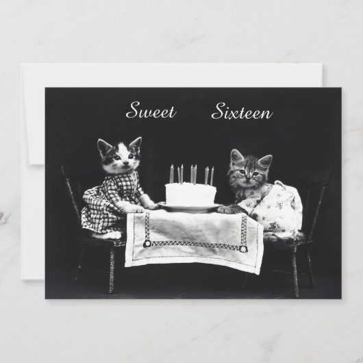 かわいいヴィンテージの子ネコのSweet sixteenの誕生会 招待状 (正面)