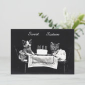 かわいいヴィンテージの子ネコのSweet sixteenの誕生会 招待状 (スタンド正面)