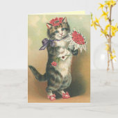 かわいいヴィンテージの子ネコカード カード (黄色い花)