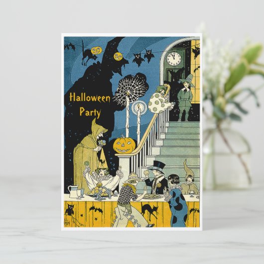 かわいいヴィンテージの子供のハローウィンパーティ 招待状 (スタンド正面)