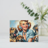 かわいいヴィンテージの子犬の女の子 ポストカード (スタンド正面)