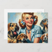 かわいいヴィンテージの子犬の女の子 ポストカード (正面/裏面)