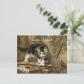 かわいいヴィンテージの子猫アート、名前、メッセージ ポストカード (スタンド正面)