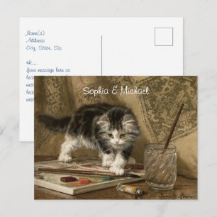 かわいいヴィンテージの子猫アート、名前、メッセージ ポストカード