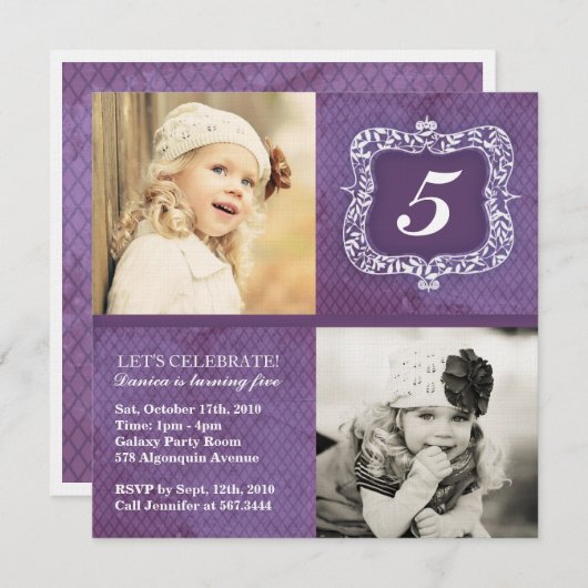 かわいいヴィンテージの小さな女の子の誕生日の招待状 招待状 (正面/裏面)