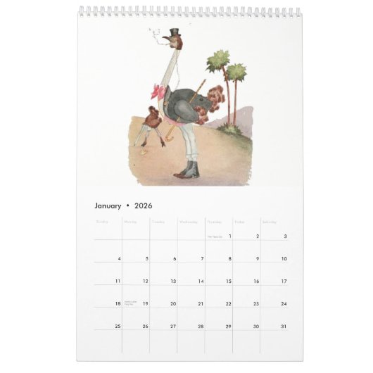 かわいいヴィンテージの水彩画のスケッチの鳥の子供5 カレンダー (1月 2026)