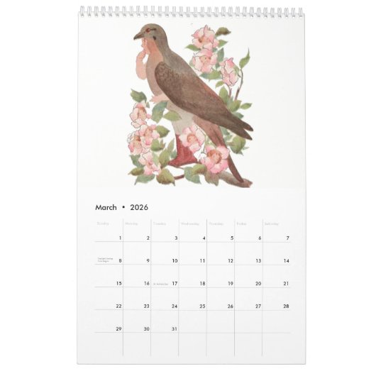 かわいいヴィンテージの水彩画のスケッチの鳥の子供7 カレンダー (3月 2026)