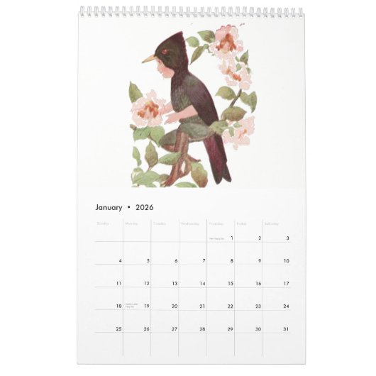 かわいいヴィンテージの水彩画のスケッチの鳥の子供7 カレンダー (1月 2026)