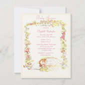 かわいいヴィンテージの睡眠の女の赤ちゃん及びおもちゃのベビーシャワー 招待状 (裏面)