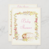 かわいいヴィンテージの睡眠の女の赤ちゃん及びおもちゃのベビーシャワー 招待状 (正面/裏面)