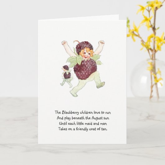 かわいいヴィンテージの童謡のフラワーチャイルドのブラックベリー カード (黄色い花)