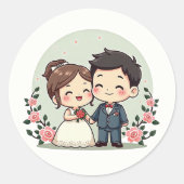 かわいいヴィンテージの結婚式のシーン – チビ（小さくかわいく書いた感じ）カップル ラウンドシール (正面)
