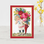 かわいいヴィンテージの花の少女 カード (黄色い花)