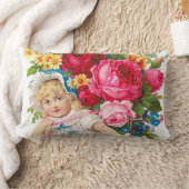 かわいいヴィンテージの花の少女 ランバークッション (ブランケット)