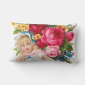 かわいいヴィンテージの花の少女 ランバークッション (裏面)