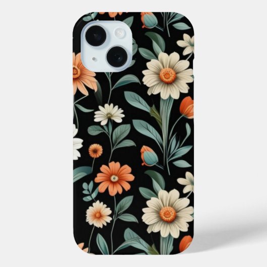 かわいいヴィンテージの花模様(黒) Case-Mate iPhoneケース (裏面)
