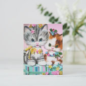 かわいいヴィンテージの誕生日猫のポストカード ポストカード (スタンド正面)