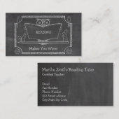 かわいいヴィンテージの賢いフクロウの読書黒板 名刺 (正面/裏面)