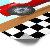 かわいいヴィンテージの赤いレースカーの赤ちゃんの誕生記念統計 ポスター (角)