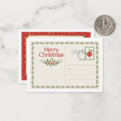 かわいいヴィンテージの赤と緑のクリスマス ポストカード (正面/裏面インサイチュ)