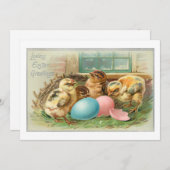 かわいいヴィンテージの雛とイースターエッグ シーズンカード (正面/裏面)