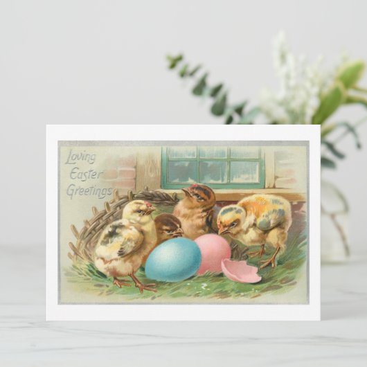 かわいいヴィンテージの雛とイースターエッグ シーズンカード (スタンド正面)