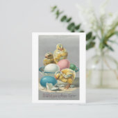 かわいいヴィンテージの雛とイースターエッグ シーズンポストカード (スタンド正面)