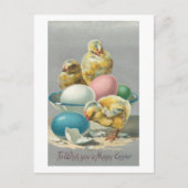 かわいいヴィンテージの雛とイースターエッグ シーズンポストカード (正面)