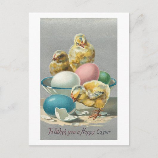 かわいいヴィンテージの雛とイースターエッグ シーズンポストカード (正面)