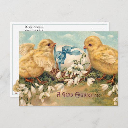 かわいいヴィンテージの雛とイースターエッグ ポストカード (正面/裏面)