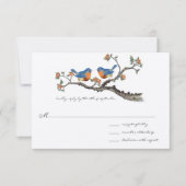 かわいいヴィンテージの青い鳥のウェディング招待状 出欠カード (正面)