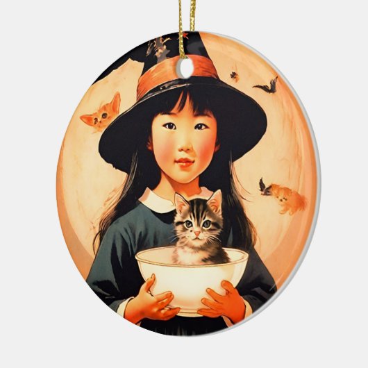 かわいいヴィンテージの魔女 – アジアの子 セラミックオーナメント (左)