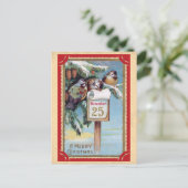 かわいいヴィンテージの鳥メリークリスマス ポストカード (スタンド正面)