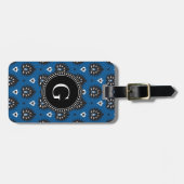 かわいいヴィンテージの黒の青くガーリーなイカットの種族パターン ラゲッジタグ (正面横)