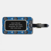 かわいいヴィンテージの黒の青くガーリーなイカットの種族パターン ラゲッジタグ (裏面横)