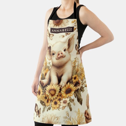 かわいいヴィンテージひまわり豚のパターン エプロン (インサイチュ)