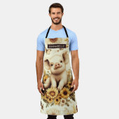 かわいいヴィンテージひまわり豚のパターン エプロン (着用した状態)