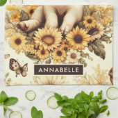 かわいいヴィンテージひまわり豚のパターン キッチンタオル (折り畳み)