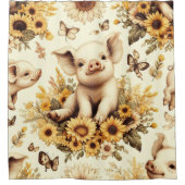 かわいいヴィンテージひまわり豚のパターン シャワーカーテン (正面)