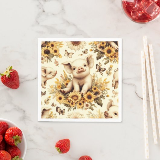 かわいいヴィンテージひまわり豚のパターン スタンダードカクテルナプキン (インサイチュ)